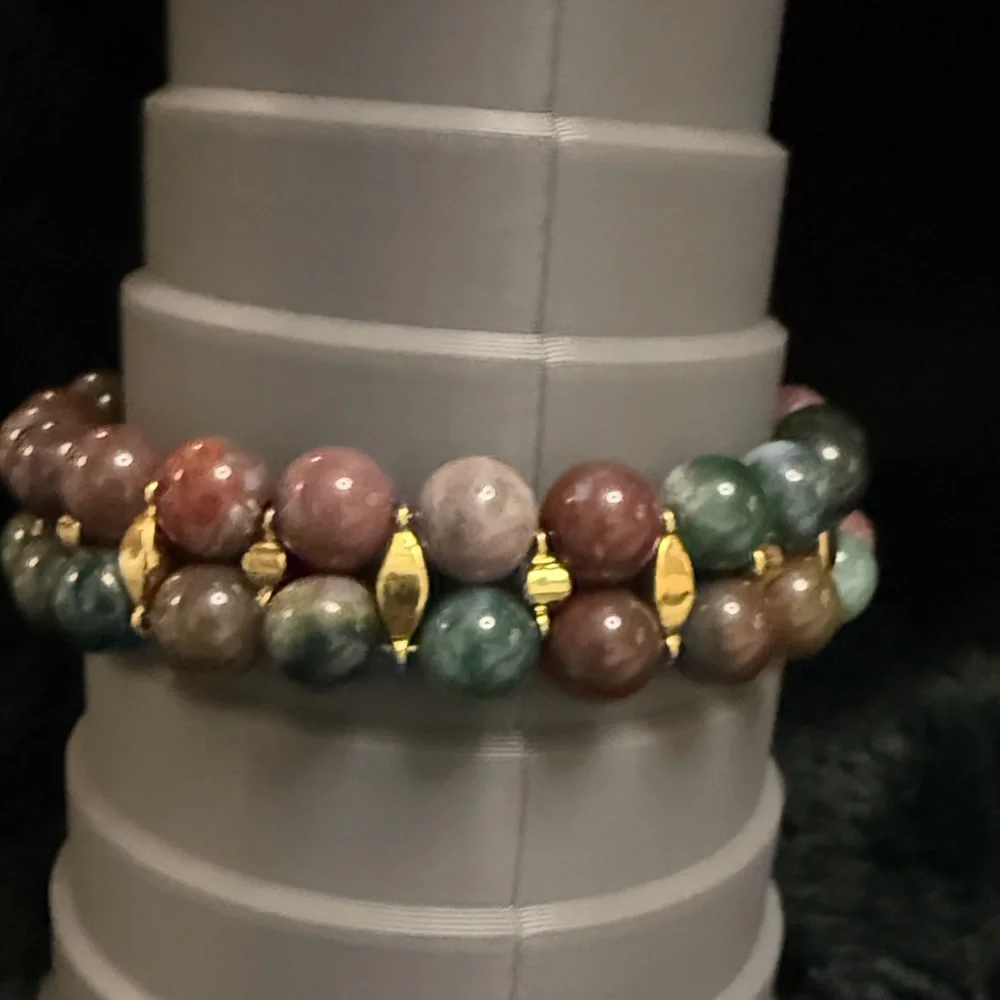 Gold Filigree Clasp Green‎ & Red Agate Beaded Bracelet - Women Jewelry